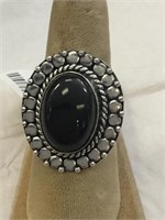 German Silver Black Onyx Sz 8 Ring