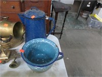 ENAMELED COFFEE POT & SMALL CHAMBER POT