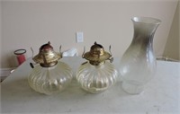 Pair Oil Lamps, 1 Chimney