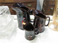 3-- BROWN POTTERY PITCHERS