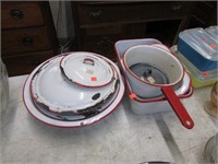 GROUP LOT -- ENAMELWARE PIECES -- WHITE & RED