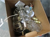 BOX LOT-- MISC GLASSWARE LAMPS