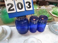 3-- BLUE GLASS CANISTERS