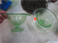 2-- GREEN DEPRESSION GLASS COMPOTES