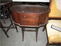 VINTAGE MAHOGANY SEWING TABLE W/ CONTENTS