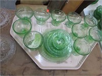 TRAY LOT -- 18 PC GREEN FLUTED DEPRESSION GLASS