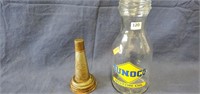 Vintage Glass Sunoco Motor Oil Jar With Tin