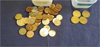 Assorted International Coins and Hershey Tokens