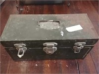 Old metal tackle box with contents