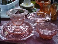 Pink depression glass group