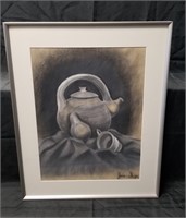 Framed Teapot Charcoal Drawing by former Lititz