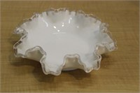 WHITE W/CLEAR RUFFLED EDGED BOWL