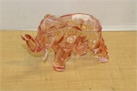 PINK GLASS COVERED ELEPHANT DISH