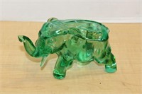 GREEN GLASS COVERED ELEPHANT DISH