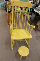 PAINTED WOOD ROCKER WITH MATCHING FOOT STOOL