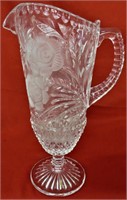 CLEAR ETCHED GLASS STEMMED PITCHER