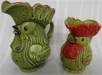 2 VINTAGE CERAMIC CHICKEN PITCHERS BY SEALY*JAPAN