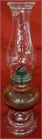 VINTAGE CLEAR GLASS OIL LAMP W/LOTUS CYLINDER