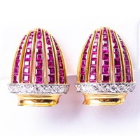 Jewelry 18kt Gold Ruby & Diamond Earrings