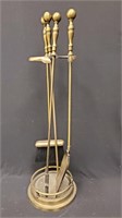 Vtg Brass Fireplace Stove Set Brush Stand