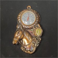 Vtg Brass Metal Horse Thermometer