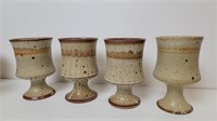 (4) Studio Art Clay Pottery Goblets Stamped