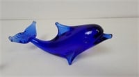 Cobalt Blue Blown Glass Art Dolphin *