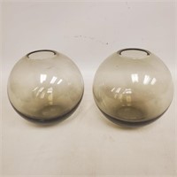 Vtg Open Smokey Glass Globes