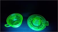 Juicer & Cup Glowing Uranium Depression Glass