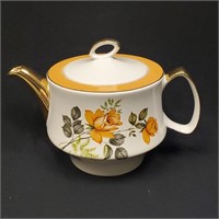 Vintage GIBSON Staffordshire Teapot Roses Gold