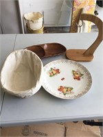Antique plate with basket etc