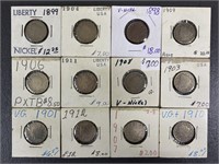 Twelve Liberty Head Nickels