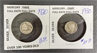 1920 & 1930 Mercury Dime (90% Silver)