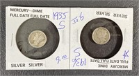 1935-S & 1936-S Mercury Dime (90% Silver)