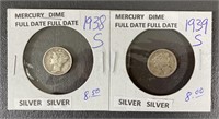 1938-S & 1939-S Mercury Dime (90% Silver)
