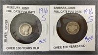 Two 1916-S Mercury Dime (90% Silver)