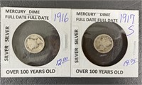 1916 & 1917-S Mercury Dime (90% Silver)