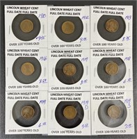 Nine Early Date Lincoln Cent Coins