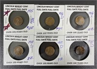 Six Early Date Wheat Cent Coins