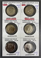 Six Kennedy Half Dollar Coins