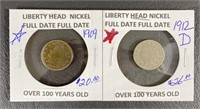1909 & 1912-D Liberty Head Nickels