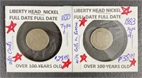 1883 Type 1 & 2 Liberty Head Nickels