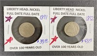 1891 & 1892 Liberty Head Nickels