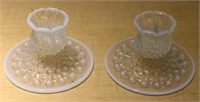 PAIR OF OPALESCENT HOBNAIL CANDLE STICKS