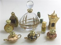 Glass perfume bottles w/metal accents, approx 4 x