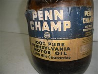 Vintage Penn Champ Glass Motor Oil Jug, 1 Gal.