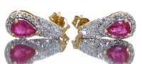14kt Gold Natural Ruby & Diamond Earrings