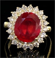 14kt Gold 9.50 ct Oval Ruby & Diamond Ring