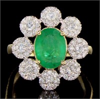 14K Yellow Gold 2.26 ct Emerald and Diamond Ring