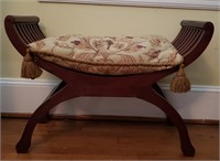 Curved Mahogany Bench w Caned seat